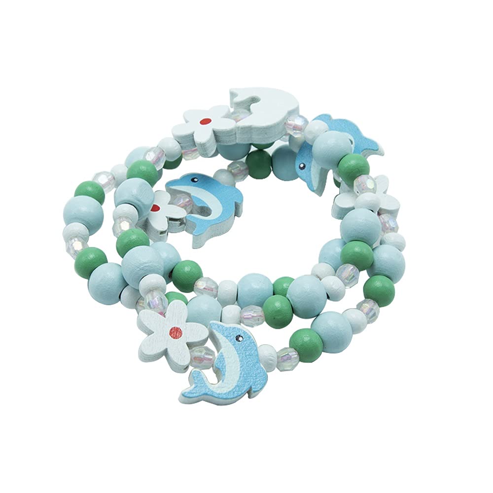 El Regalo Kids/Toddlers/Girls Wooden Beads Handmade Necklace & Bracelet Jewelry Sets (1 Necklace & 1 Bracelet) : Kids Princess Jewelry Set (Dolphin Kids Jewelry Set) 1
