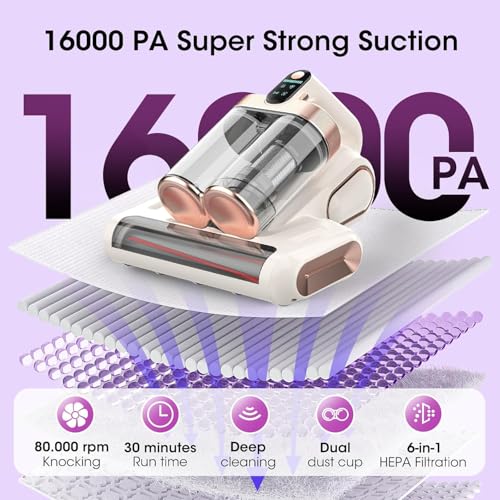 Image of Mattress Vacuum Cleaner Cordless 16Kpa Bed Handheld Vacuum, Vacuum Cleaner with 253.7nm UV-C Light,HEPA Filter & Ultrasonic, Portable Vacuums for Bed Sofa Couch Crib Gifts for women men her white