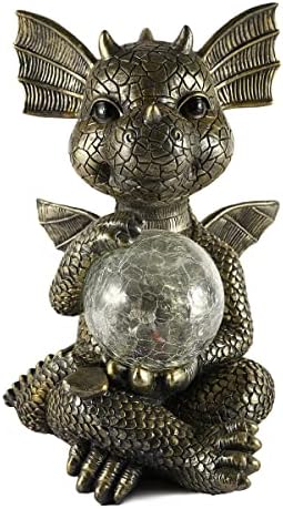 EXQUAILTY Dragon Garden Sculptures & Statues, Large Dragon with Solar LED Ball Outside Figurines Decor, Halloween Yard Art Statue Decoration