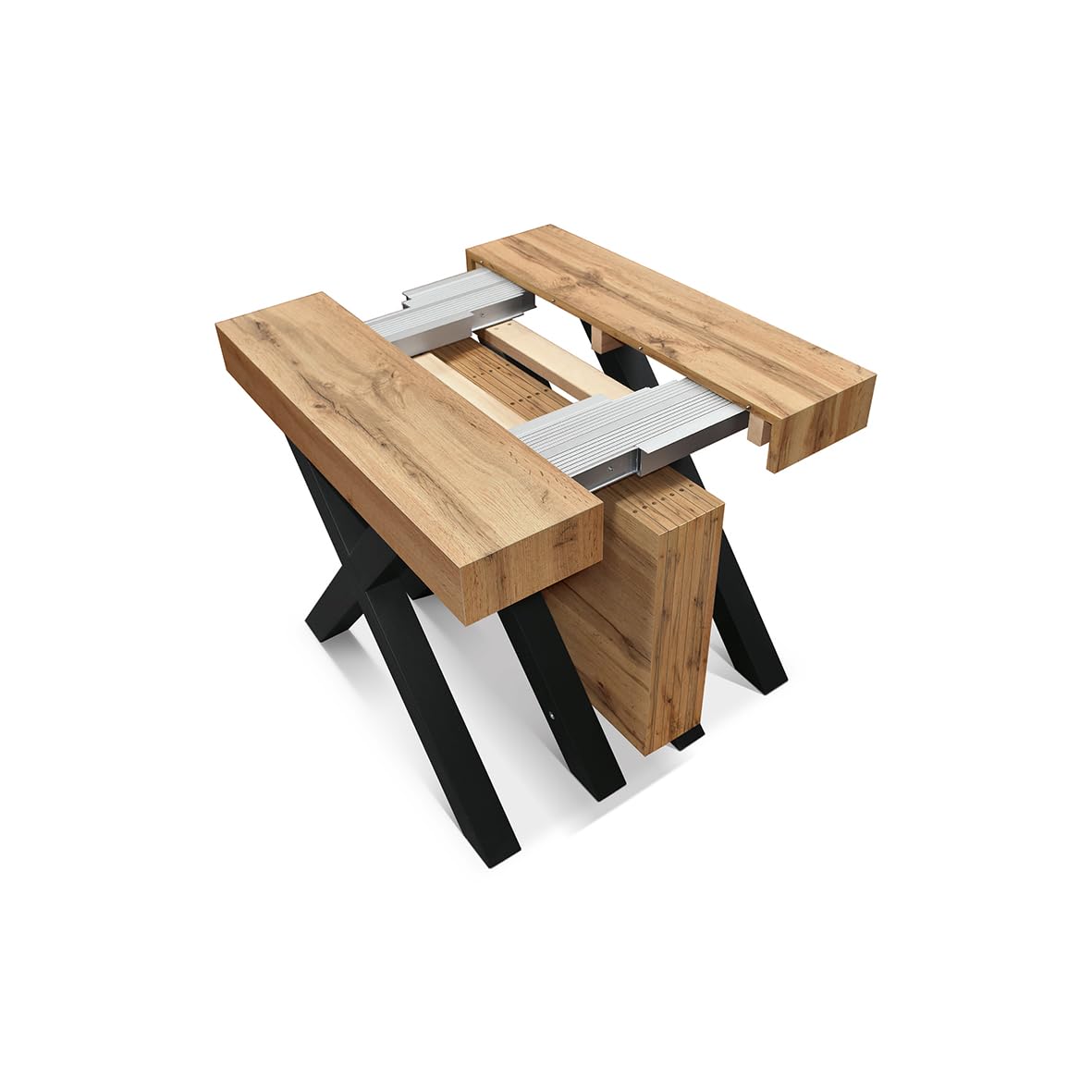 PAZZO DESIGN – Console Extensible Pina avec Porte-rallonges et Pieds Noirs en X, Jusqu’à 16 Places, Cuisine, Gain de Place, fabriquée en Italie, de 45 à 402 cm – id_2373