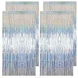 4 Piezas Cortinas Metálicas Plata, 1 X 2m Cortinas de Espumillón, Oropel...