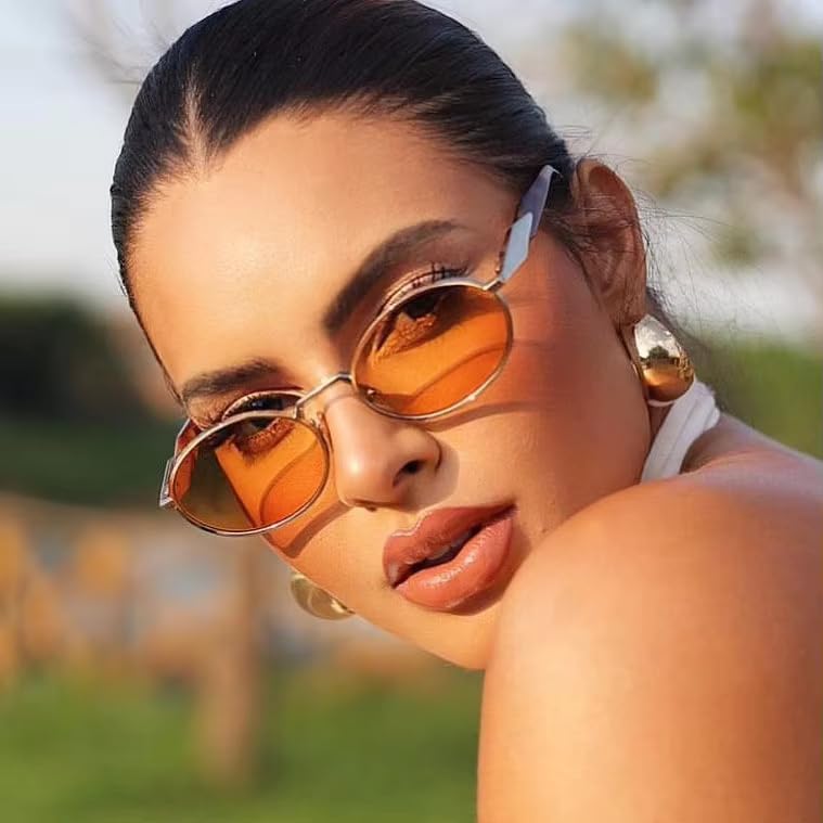 Image of POINT Retro Oval Sunglasses For Men Women Stylish - UV400 Protection Designer Goggles - Vintage Metal Sun Glasses for Woman - Trendy Branded Full Rim Shades for All Face Shapes