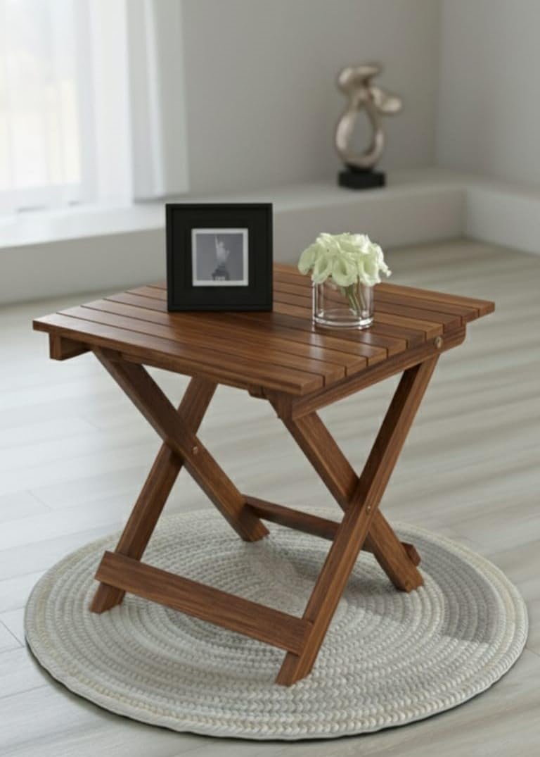 TEKENWOOD Portable & Space Saving Foldable Side Table for Home, Balcony & Outdoor | Lightweight & Durable | 3 Color Options Compact Foldable Side Table for Home, Office & Outdoor Use (Natural Brown)