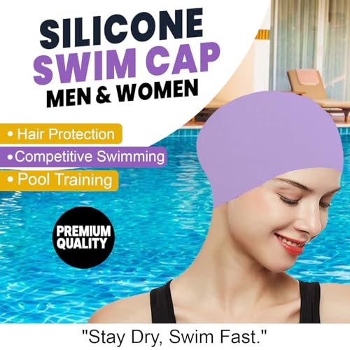 Image of GLAN Silicone Swimming Cap for Kids and Adults Waterproof Swimming Pool Cap for Women and Men (Light Purple)