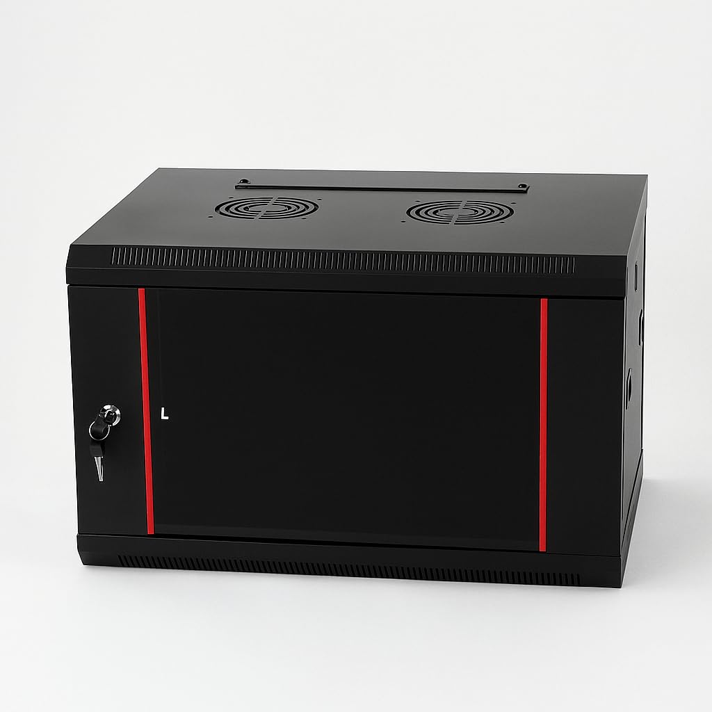 Baseline - Bahía informática (19 pulgadas, 6 U, con puerto de cristal, 600 x 450 x 368 mm, ancho x alto) - Negro - Carga admisible 50 kg - Montaje en pared, armario de servidor, caja de pared