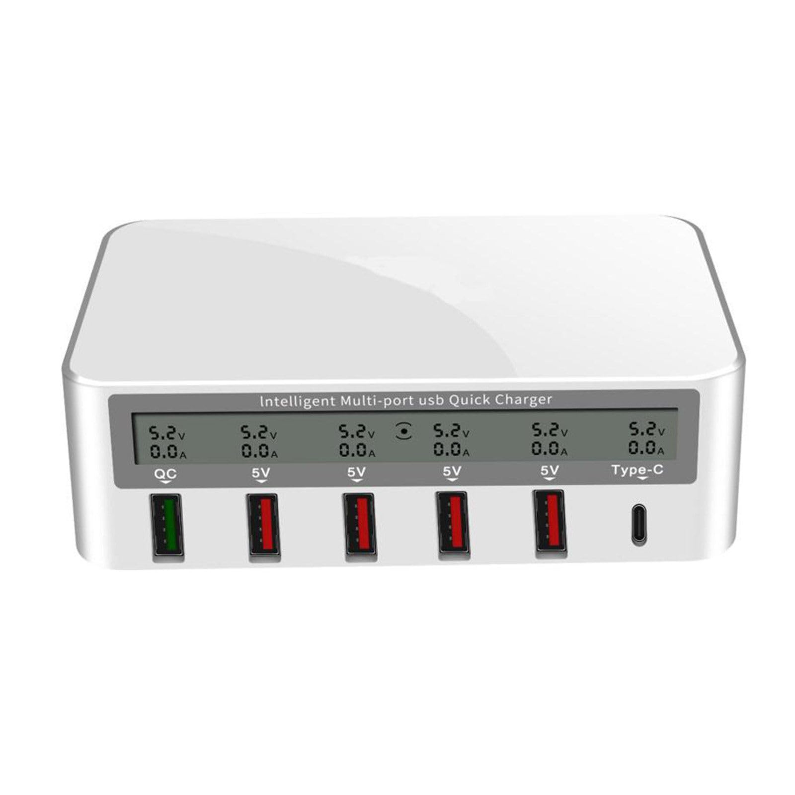 40W Usb Caricatore Del Telefono Cellulare 6 Porte Caricabatterie Rapido Qc3.0 Pd Display Lcd Stazione di Ricarica per Telefono Cellulare Tablet,White
