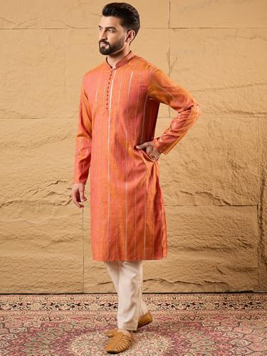 Image of Men's Embroidered Solid Calf Length Kurtas | Men | Kurtas for Mens | Straight Fit Kurta for Men's