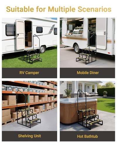 Image of RV Mobile Home Steps with Handrail, 3-Step Camper Entry Stairs