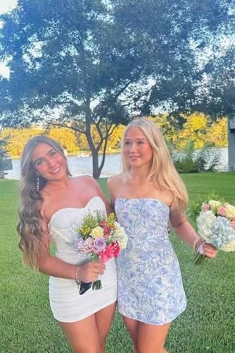 Yuxin Strapless Homecoming Dresses 2024 Floral Print Formal Dresses Short Satin Prom Evening Party Gowns for Teens 9283