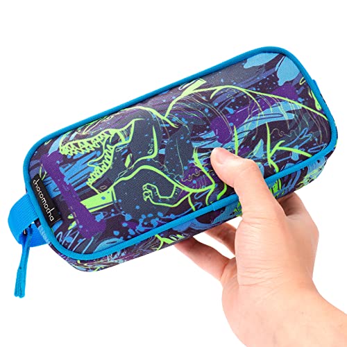 Image of Choco Mocha Kids Pencil Case for Boys, Soft Zipper Pencil Pouch for Boys, Kids Pencil Case for School Dinosaur Pencil Bag for Toddler Boy, Navy Blue