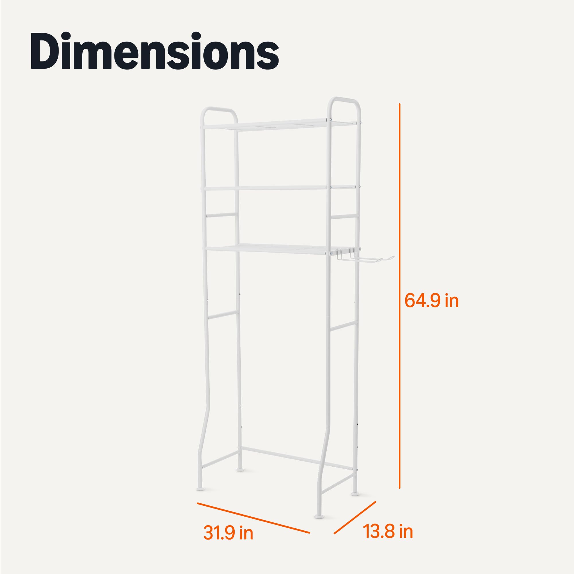 Amazon Basics Etagère sur WC pour Salle de Bain à 3 Niveaux avec Support pour Papier Toilette, 35 x 81 x 165 cm, Blanc