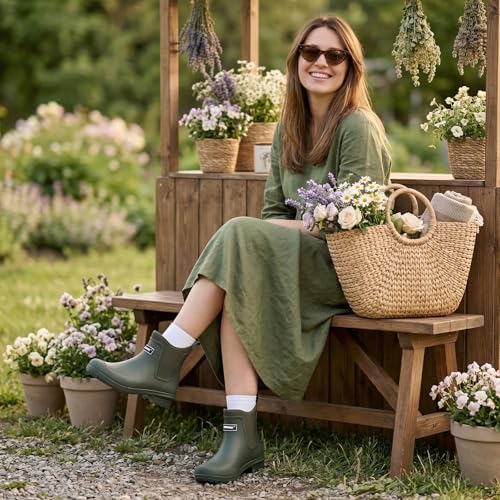 Showave Women's Ankle Rain Boots Seamless Rubber Garden Boot Comfort Lining — view 2