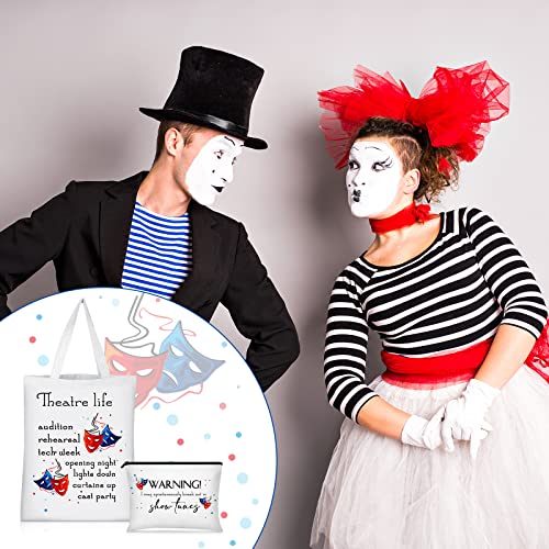 Image of Sieral 2 Pieces Theater Gift Musical Theater Life Show Canvas Tote Bag Cosmetic Reusable Comedy Tragedy Mask Makeup Bag Pouch Drama Gift for Women Actress Teacher