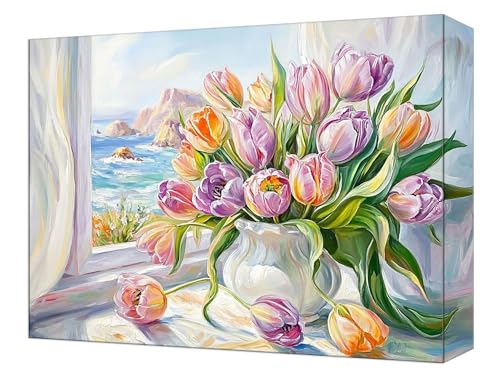 Peinture par numéro adulte fenêtre fleur kit complet de coloriage acrylique 50x70cm T-188