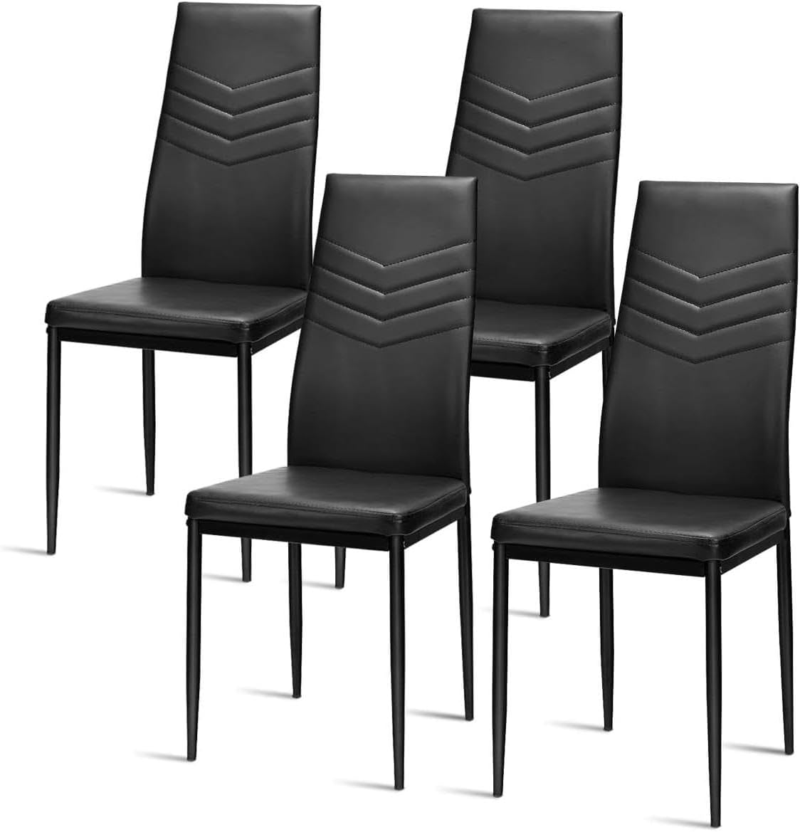 ERGOMASTER Dining Chairs Set of 4 Black PVC Leather Modern Soft Dining Kitchen Living Room Side Chairs with Sturdy Metal Legs & Non-Slip Feet Pads