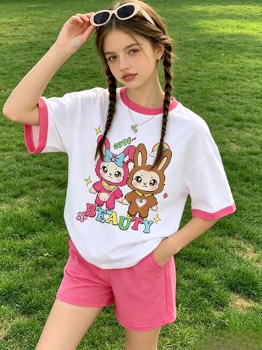 Image of Girls Clothes 2PCS Butterfly Print Short Sleeve T-Shirt + Shorts Set Teen Tween Girls Summer Outfits Set
