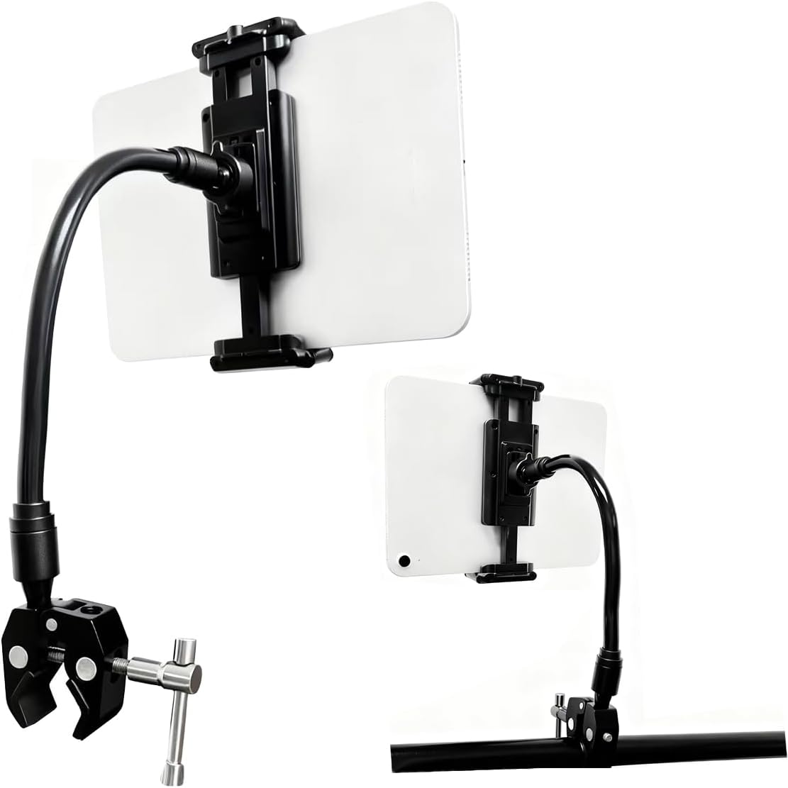 Universal 360° Adjustable Tablet Holder Mount for Treadmill, Spin Bike, Stroller, Wheelchair, Golf Cart, Poles with Flexible Gooseneck Arm for 4.7" to 12.9" iPad, Smartphones & Tablets​