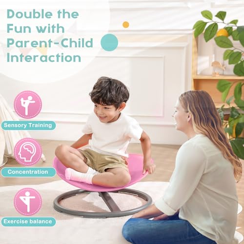 Image of BABAMU Spinning Chair for Autistic Kids, Sensory Swivel Chair, 220LBS Weight Capacity, Autism Sensory Products, Autism Toys, Sensory Toy (Pink, Egg)