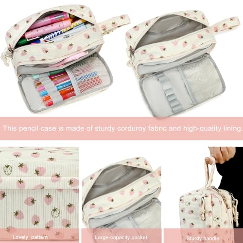 Image of Bluboon Big Capacity Pencil Case Pencil Pouch Pen Case School Supplies Cute Pencil Box Pencil Bag for Teen Girls Boys Women Man (Strawberry Pink white)
