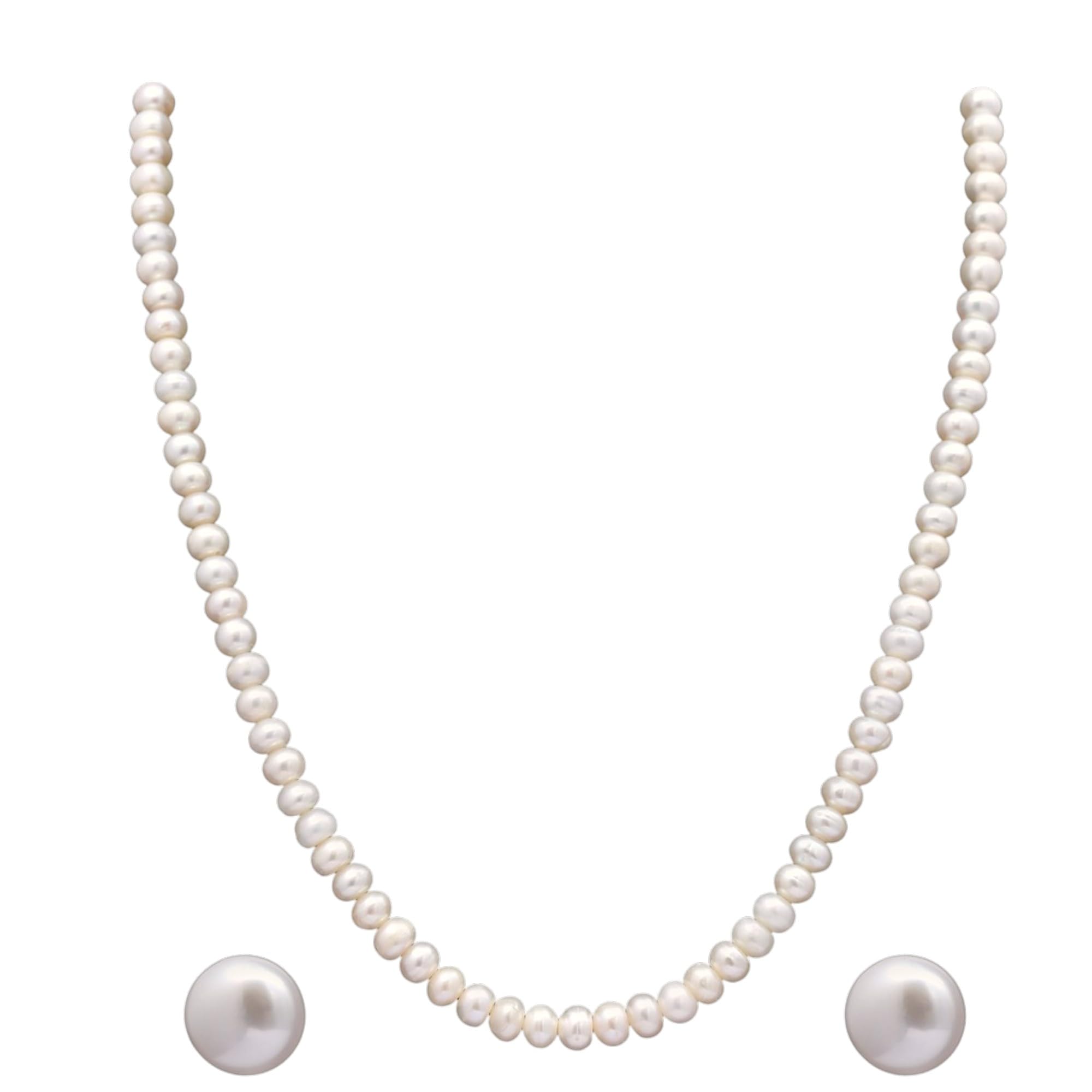 Hyderabadi fresh water pearl necklace Set |white 6mm Real Pearls Set|7MM Stud Earrings Set |nice gift for girls and women| brand authenticity certificate-image-19