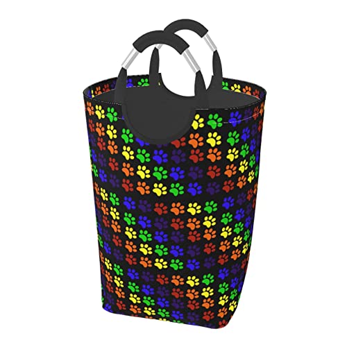 七彩犬の足跡 ランドリーバスケット 洗濯ボックス 収納バッグ 大容量 折り畳み式 持ち運び 撥水 ハンドル付き 軽量 省スペース おしゃれ 適した ホテル ユーティリティルーム トイレ キッチン(50l 32*28*57.5cm)