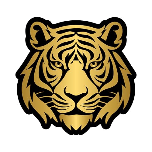 Image of Decorative Tiger Face Wall Decal Sticker, Gold and Black, 6 Inches Tribal Art Design,SUV, Van, Window, Bumper, Wall, Laptop, Tablet, Cup,Tumbler Or Any Smooth Surface