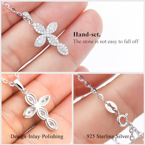 Moissanite Cross Necklace for Women, 18K White Gold Plated 925 Sterling Silver Crucifix Pendant, Marquise Cut Lab Created Diamond Faith Necklace, Christian Jewelry Gifts for Anniversary Birthday3