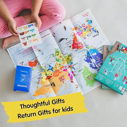 Image of CocoMoco Kids Return Gift Combo Pack for Kids Birthday - 5 Pieces of Play Passport Activity Kit with Flags, Monuments, Capitals, Languages STEM Educational Toy (Multiple) (Pack of 5)