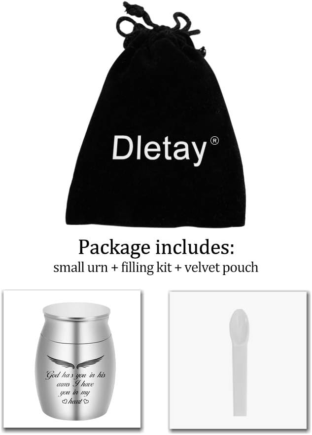 Personalized Small Keepsake Urn for Ashes - Mini Cremation Urn in Stainless Steel - God Has You in His Arms, I Have You in My Heart