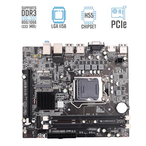 Image of ZEBRONICS H55 Micro-ATX Motherboard for LGA 1156 Socket, Supports Intel 1st Generation Processors, DDR3 1333 MHz, Ports (RJ45 | SATA | USB | HDMI | VGA)