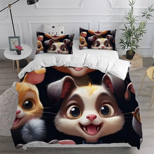 Housse de couette King animaux 3D avec ses taies d'oreiller en microfibre
