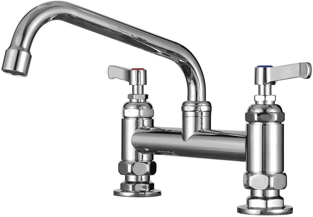 Commercial Kitchen Mixer Tap Double Wheel Handle with Swivel Spout Sink Tap, 2 Hole 8 Inch Center Deck Mounted, Brass Constructed Polished Chrome (8inch spout)