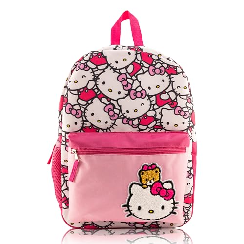 Fast Forward Mochila infantil Hello Kitty, Bluey or Stitch | Mochila com estampa em relevo para meninas, meninos, unissex, Hello Kitty - Rosa, 16'H x 12'L x 5'D, Mochilas Daypack