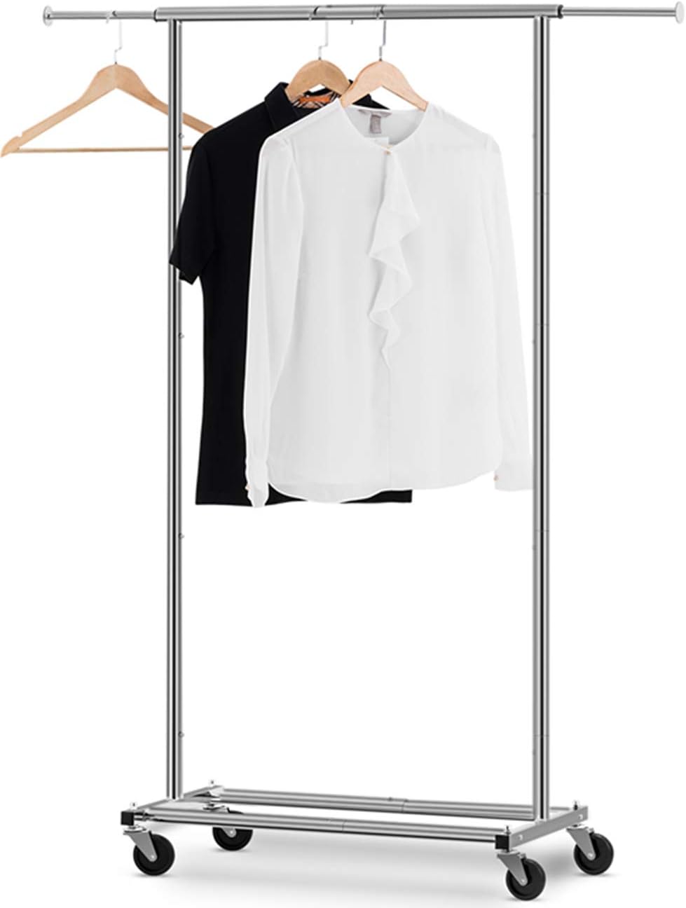 Auledio Clothes Rack Multi-Function Garment Rack, Heavy Duty Commercial Grade Clothes Rolling Rack on Wheels with Expandable Collapsible Clothing Rack,Holds up to 150 lbs,Chrome