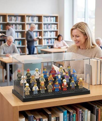 Image of Acrylic Display Case for Figures Dustproof, Acrylic Box Transparent, Clear Display Box with Building Base, Collection Bricks Storage Blocks Aciton Figure Showcase(Black)