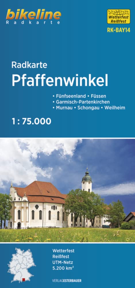 Pfaffenwinkel cycle map (BAY14): Fünfseenland - Füssen - Garmisch-Partenkirchen - Murnau - Schongau - Weilheim, 1:75.000, wetterfest/reißfest, GPS-tauglich mit UTM-Netz (Radkarten)