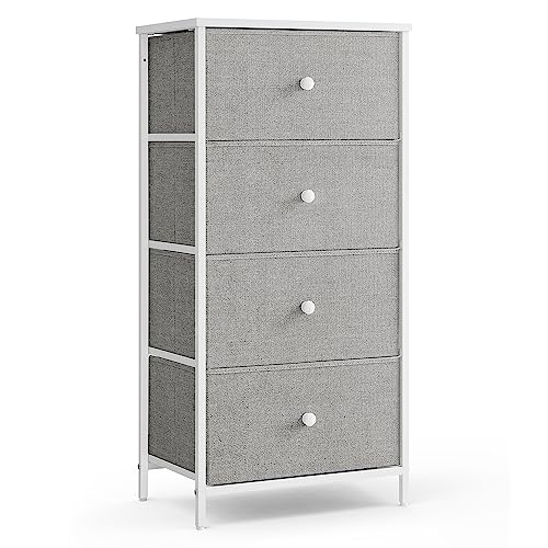 Image of SONGMICS Dresser for Bedroom, Fabric Dresser with 4 Drawers, Metal Frame, Small Chest of Drawers, Light Gray and White ULTS314L10