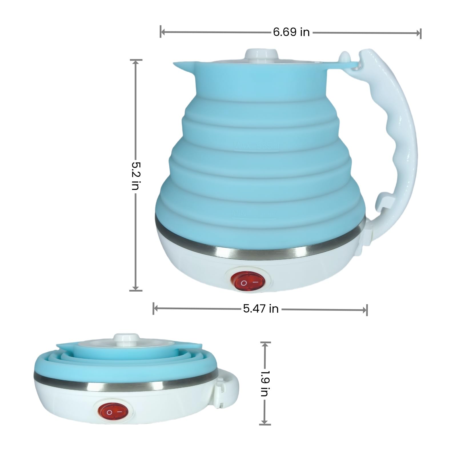 Bouilloire électrique de voyage, petite, portable, bouilloire électrique pliable, bouilloire à thé en silicone de qualité alimentaire, ultra fine, arrêt automatique et maintien au chaud, 110 V