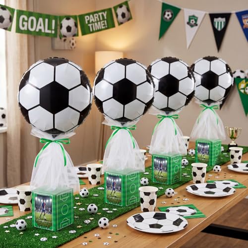 Blueweenly 15 Pcs Soccer Party Decorations Centerpiece Kit DIY Tulle Tutu Balloon with Photo Boxes Table Decor for Baby Shower Birthday Party Team Banquet (Pump Tulle Ribbon)
