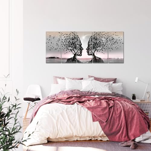 Tableau couple d'amoureux XXL Runa Art 5 parties gris rose salon 200x80 cm - 2