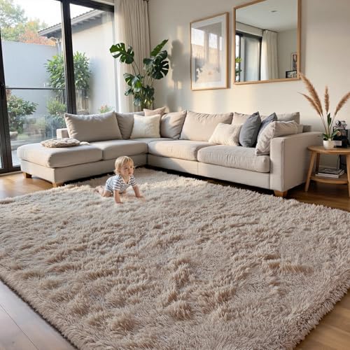 yongyangjuxin Fluffy Rug Shag Area Rug, Beige 8x10 Area Rugs for Living Room, Large Shag Area Rugs for Bedroom Kids Room Home Decor, Upgrade Anti-Skid Rectangular Fuzzy Rugs