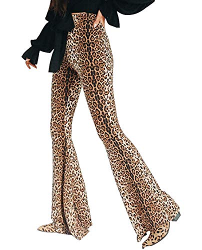 Kamviluer Women Leopard Snakeskin Print High Waist Casual Wide Leg Long Palazzo Pants Trousers