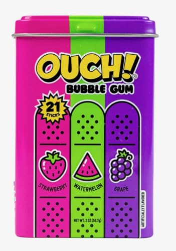 OUCH! Bubble Gum | 21 Sticks of Stawberry + Watermelon + Grape | Brought To You By Iconic Candy