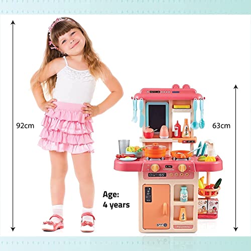 Image of Plastic Kitchen Set Toys With 42 Pcs Lights & Sounds, Play Sink With Running Water, Dessert Shelf Toy & Accessories Kitchen Set for girls (Oraange)
