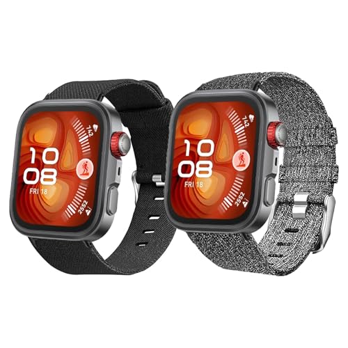 Compatible with Huawei Watch Fit 4 Pro Bands, Breathable Nylon Woven Fabric Replacement Accessory Strap Compatible with Huawei Watch Fit 4 Pro, Fit 4, Fit 3 (2 pack-Black+Gray, for Fit 4 Pro, Fit 4, Fit 3)