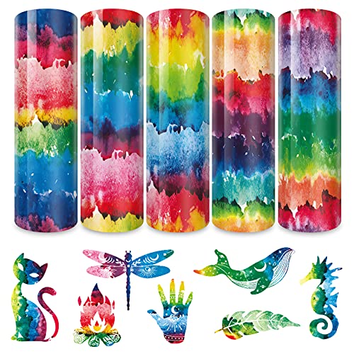 Tintnut Watercolor Heat Transfer Vinyl Iron-on Sheet - 5 Color 12Ã—12 inch HTV Vinyl for T-Shirt, Fabric, Clouds Mutilcolor HTV Bundle DIY T-Shirt for Cricut Silhouette Cameo