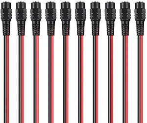 TAAPSEE 10 Pack DC Power Pigtail Female Cables (Upgraded 18AWG) with 2.1mm x 5.5mm Connectors Barrel Jack Tinned Lead for Home Security Surveillance CCTV Camera and Party Strip Lighting