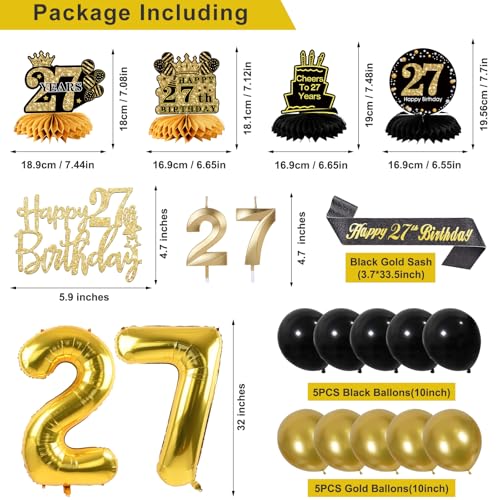 Image of 27th Birthday Decorations for Men, Black Gold 27th Party Decorations