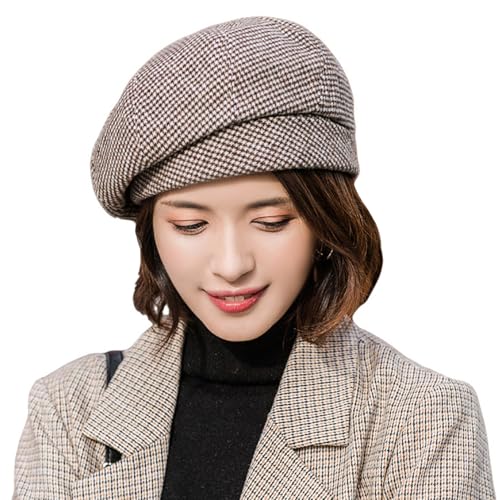 Beret Hats for Women,Beret Hats for Women, Vintage Winter Beret Hats, Soft Acrylic Fibers Womens Beret Hat, Fashion Beret Cap, Elegant Plaid Beret Coffee
