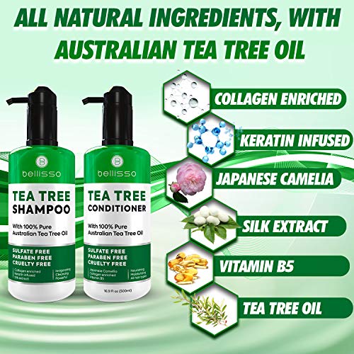 Tea Tree Shampoo And Conditioner Set - Anti Dandruff Sulfate And Paraben Free Itchy And Dry Scalp Oil Treatment With Keratin, Vitamin B5, Collagen, Men And Women, 2 X 16.9 Fl Oz #TOP1